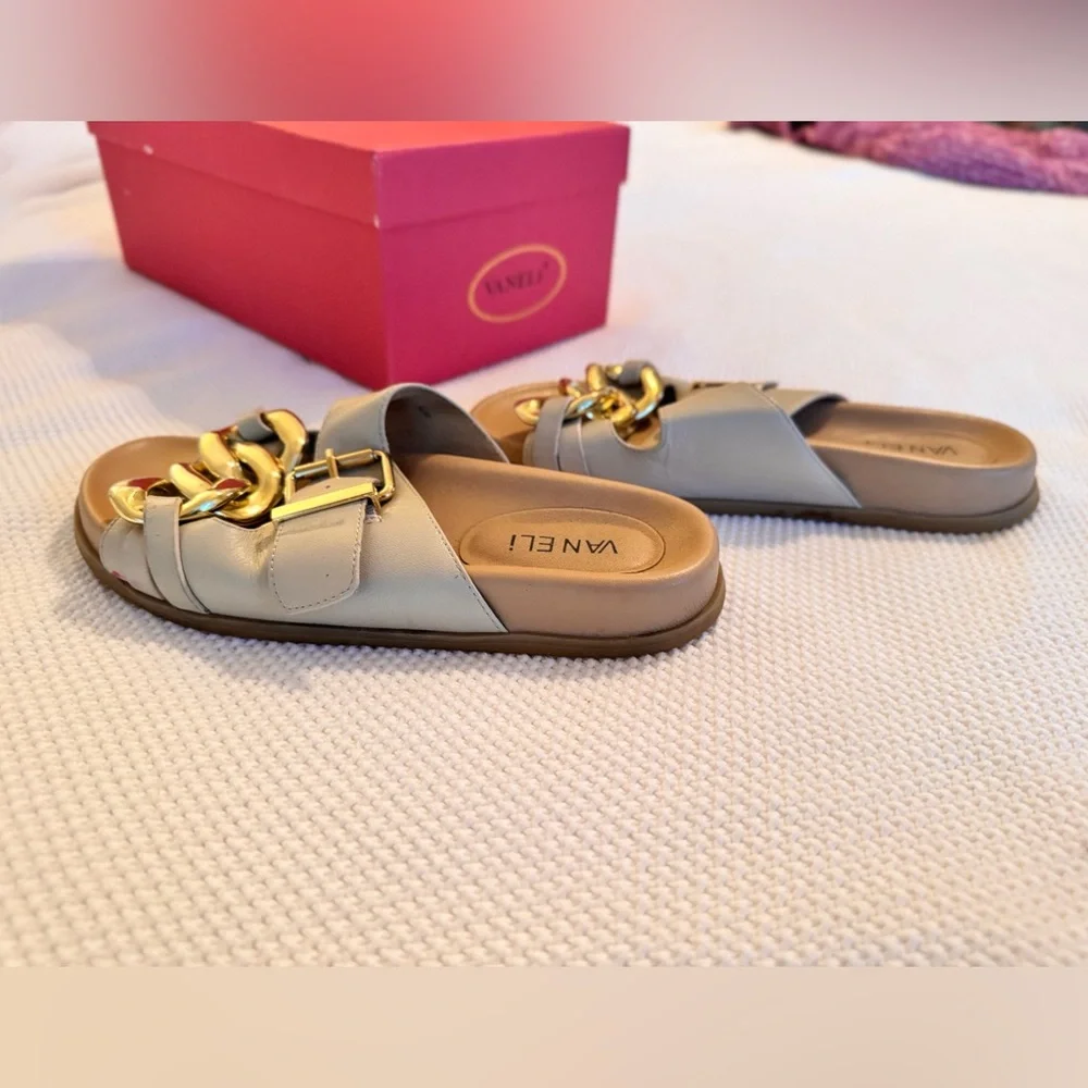 VANELI Farasy Soft Beige & Gold Chain Slide Sandals Women’s Shoes